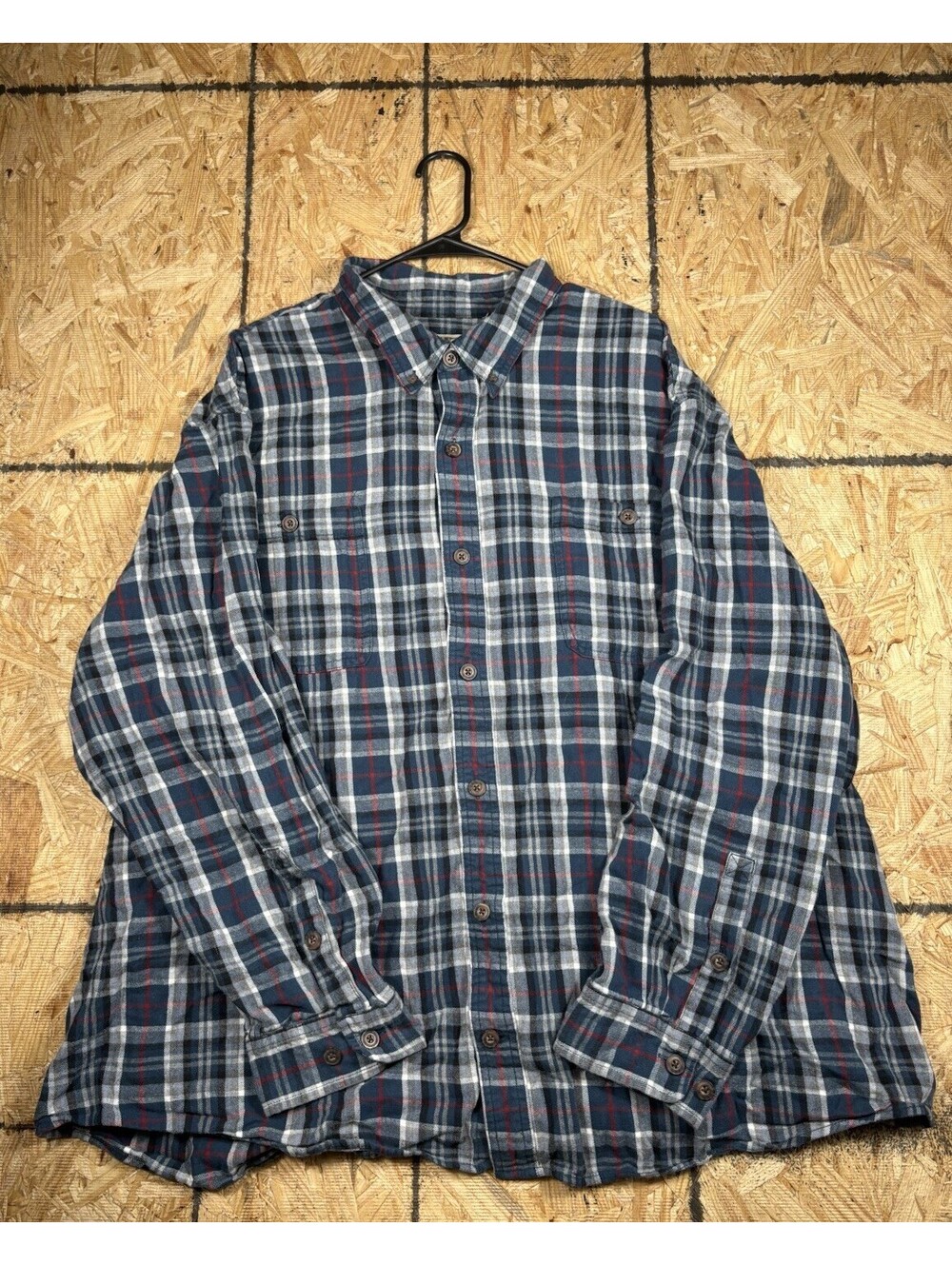 Duluth Trading Shirt Mens 4XL Blue Plaid Button Down Long Sleeve Cotton